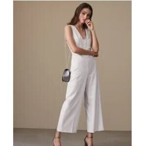 Reiss Mea Jumpsuit Womens Size 10 Modern Sleek Sexy Wide Leg Jumpsuit White